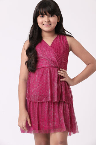 Pink Solid Flared Dress, Pink, image 2